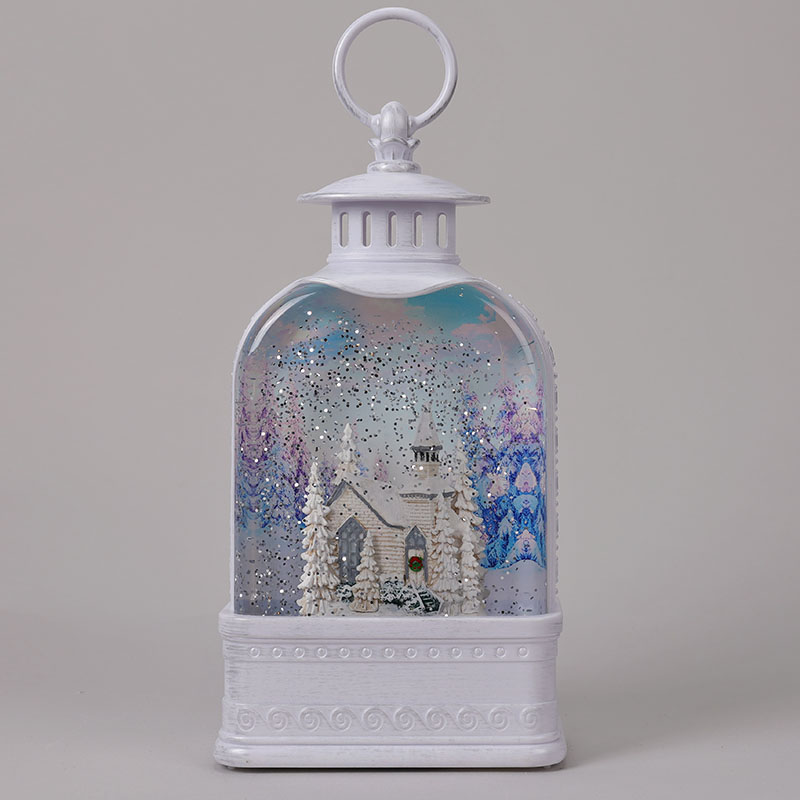Winter Church Lantern Glitter Globe Cracker Barrel