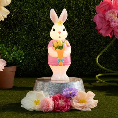 Pink Bunny with Flowers Blow Mold