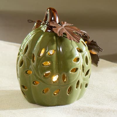 Green Ceramic LED Pumpkin