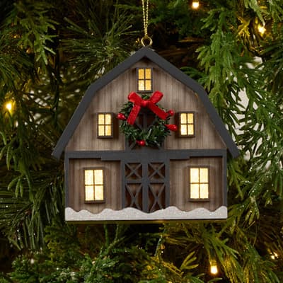 Light Up Wood Barn Ornament