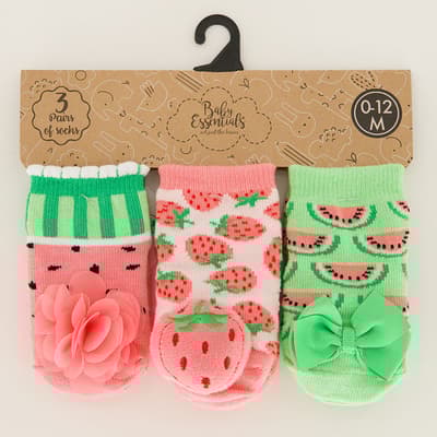 Infant 3 Pack Melon and Berry Rattle Socks