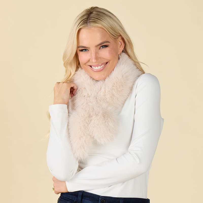 Ivory Faux Fur Skinny Pull Thru Scarf - Cracker Barrel