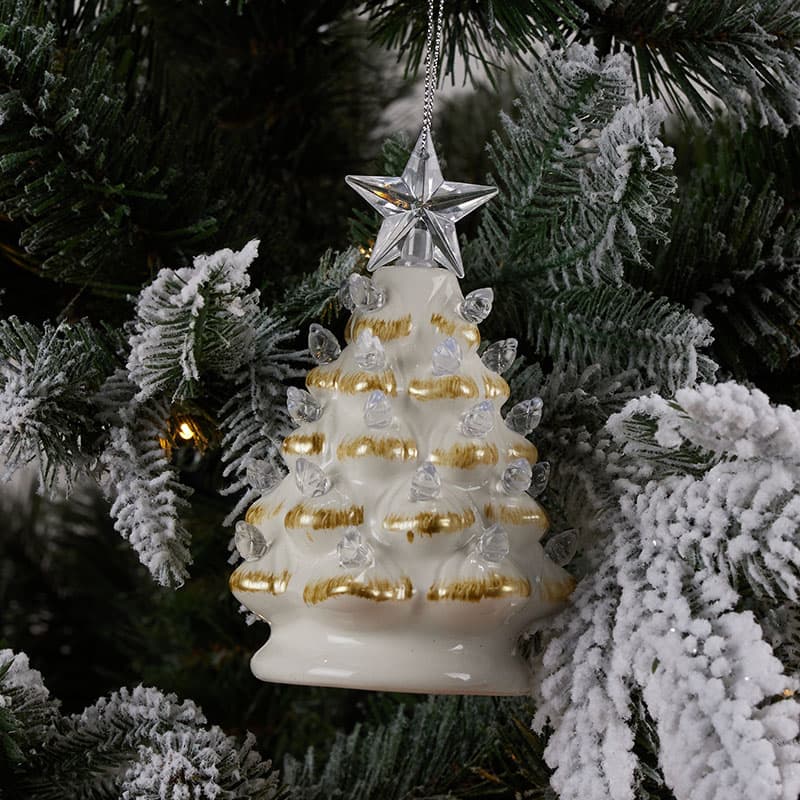 LED White Ceramic Tree Ornament - Cracker Barrel