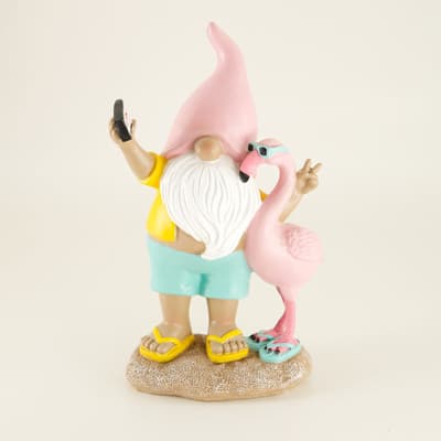Gnome and Flamingo Selfie Figurine
