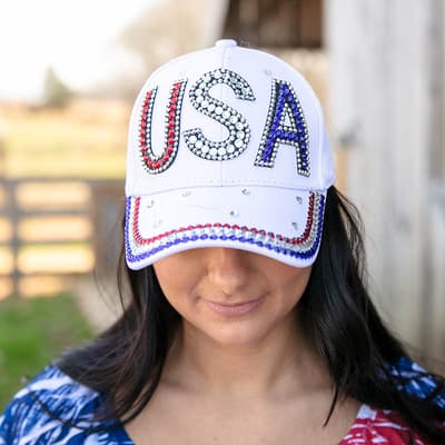 USA White Bling Hat
