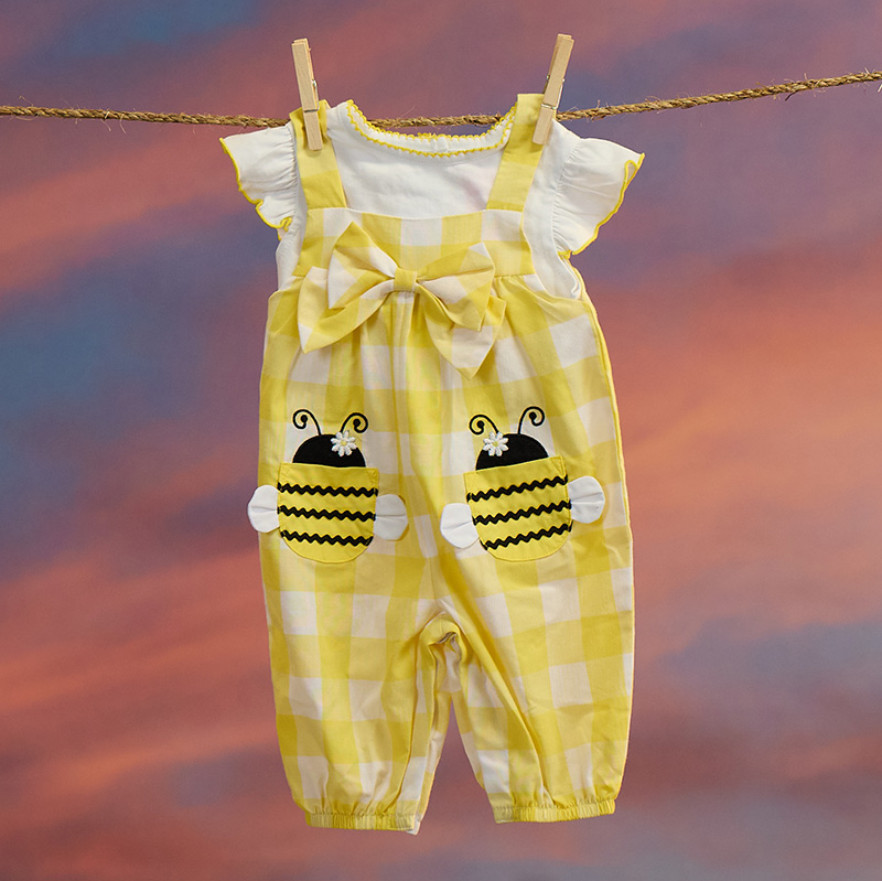 【予約】 Infant 2 Piece Bee Pocket with Check Bow Yellow Jumper テープ・マスキングテープ