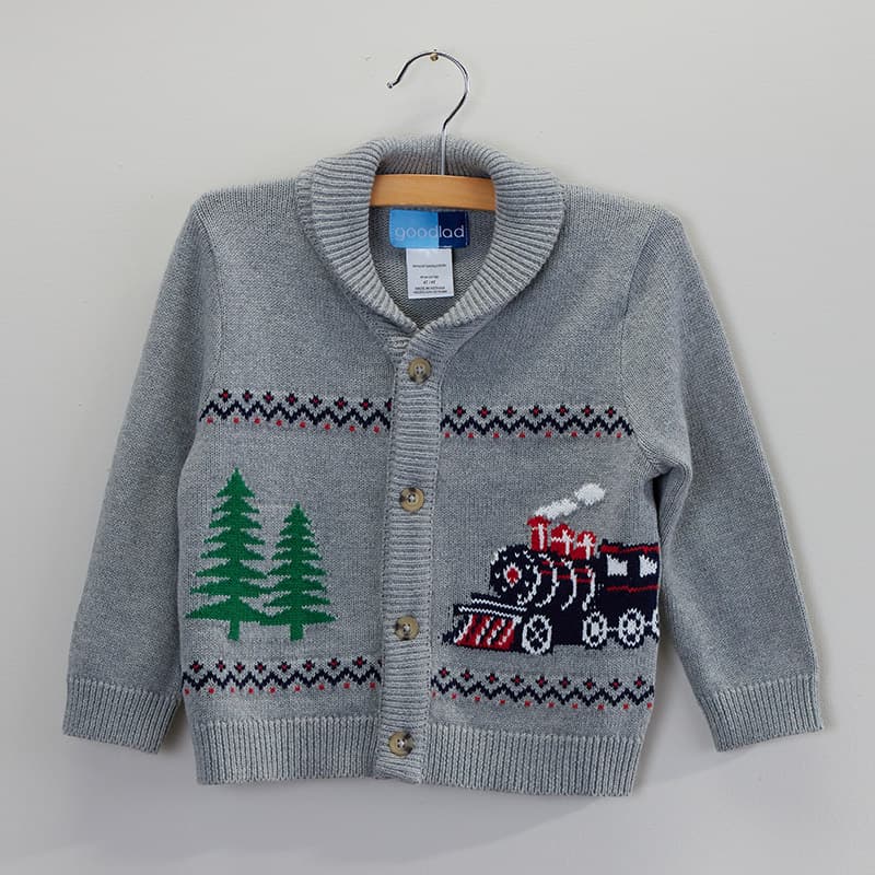Toddler Train Gray Shawl Cardigan Sweater Cracker Barrel