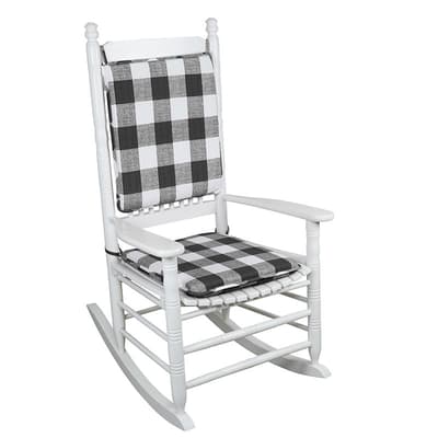 Black Non-Slip Check Rocking Chair Cushion Set