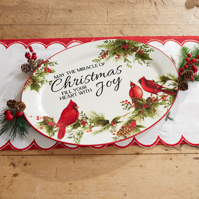 Stoneware Cardinal Oval Platter Cracker Barrel