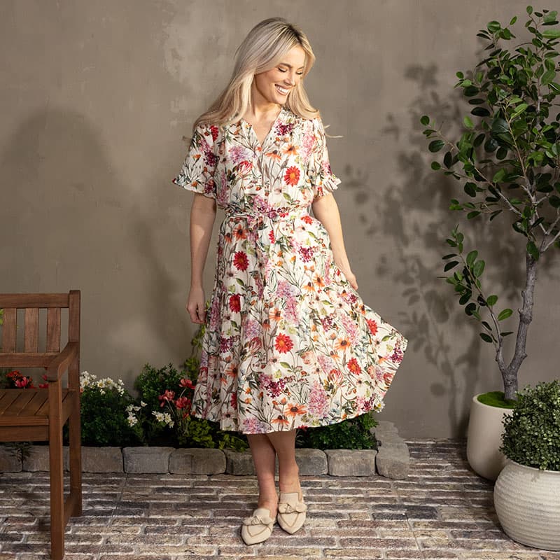 Ruffled Collar Floral Dress - Cracker Barrel