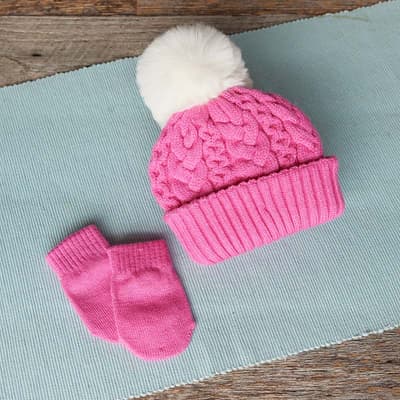 Infant Pink Super Soft Hat and Glove Set