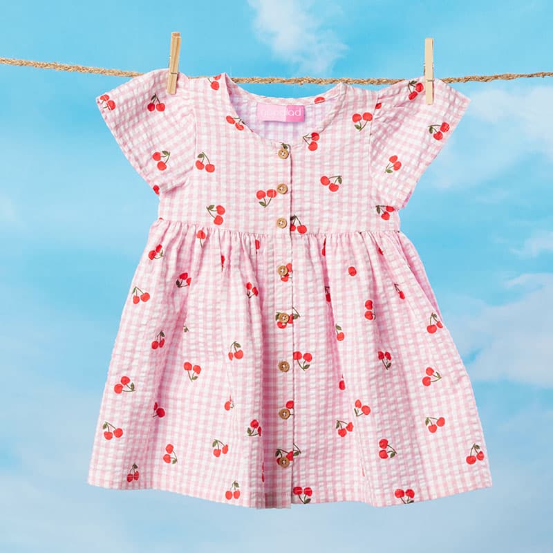 Toddler Woven Pink Gingham Cherry Dress - Cracker Barrel