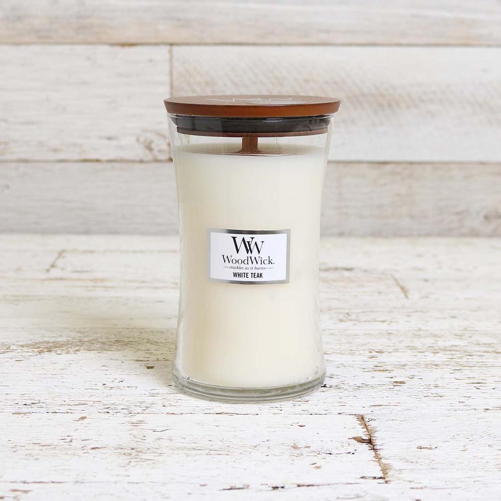 WoodWick White Teak Large Jar Candle - Cracker Barrel