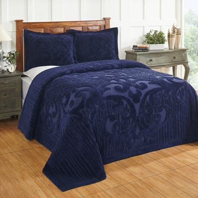 Ashton Navy Tufted Chenille Bedspread - King