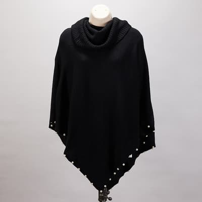 Black with Pearl Trim Poncho