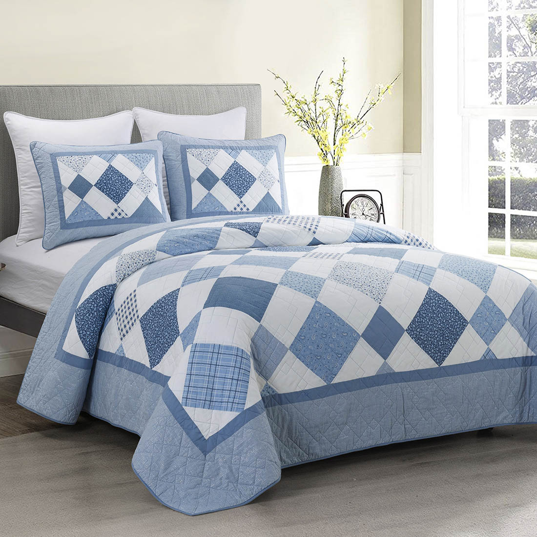 Azure Diamond 3 Piece Quilt Set By Donna Sharp - King - Cracker Barrel