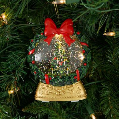Wreath with Tree Glitter Globe Ornament