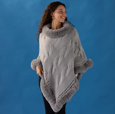 Gray Faux Fur Poncho