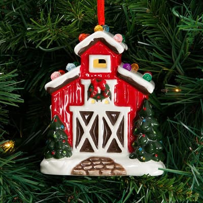 Lighted Ceramic Barn Ornament