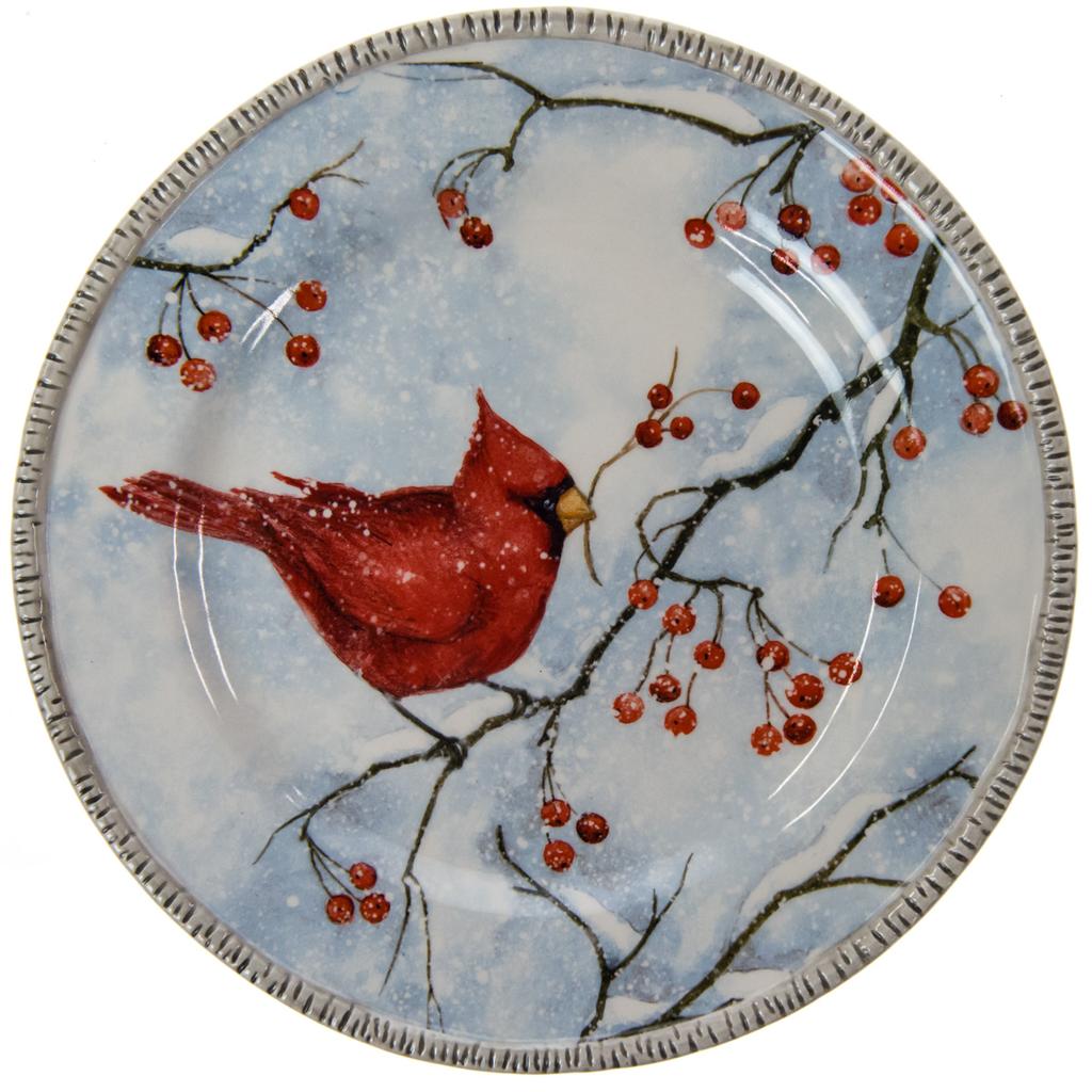 Winter Cardinal Stoneware Salad Plate Bird and Berries Christmas Traditional Collection Cracker Barrel