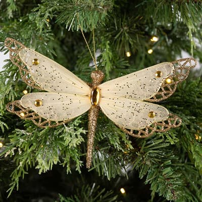 Gold Glitter Dragonfly Ornament
