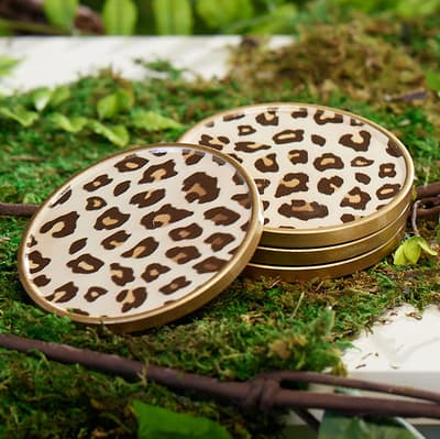 Set of 4 Leopard Print Ceramic Coasters