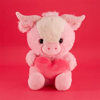 9" Pink Valentine's Highland Cow w/Heart Plush