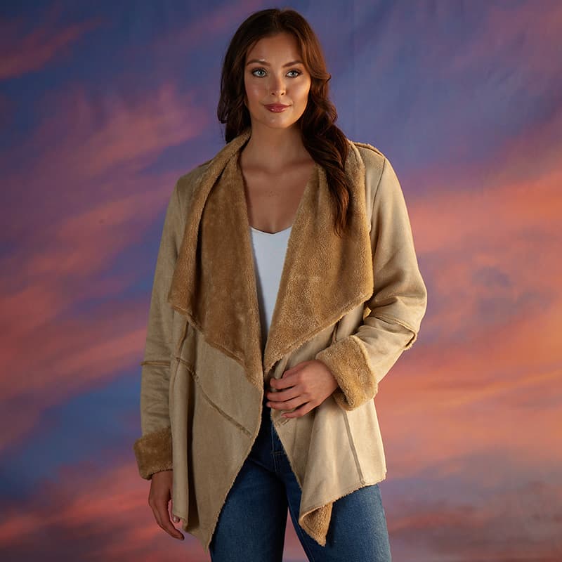 Tan Faux Fur Suede Jacket - Cracker Barrel