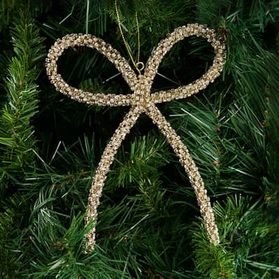 Jeweled Metal Bow Ornament  - Gold