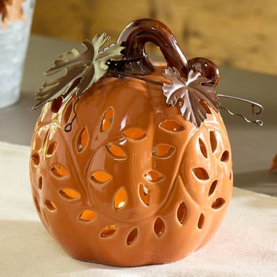Orange Ceramic LED Pumpkin