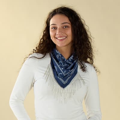 Navy Rhinestone Fringe Scarf