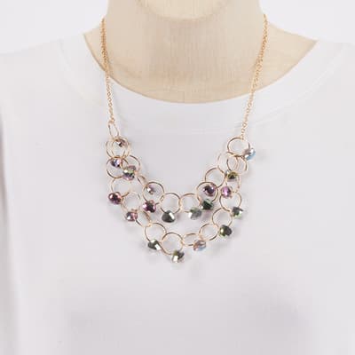Gold Multi-Gem and Loop Statement Necklace