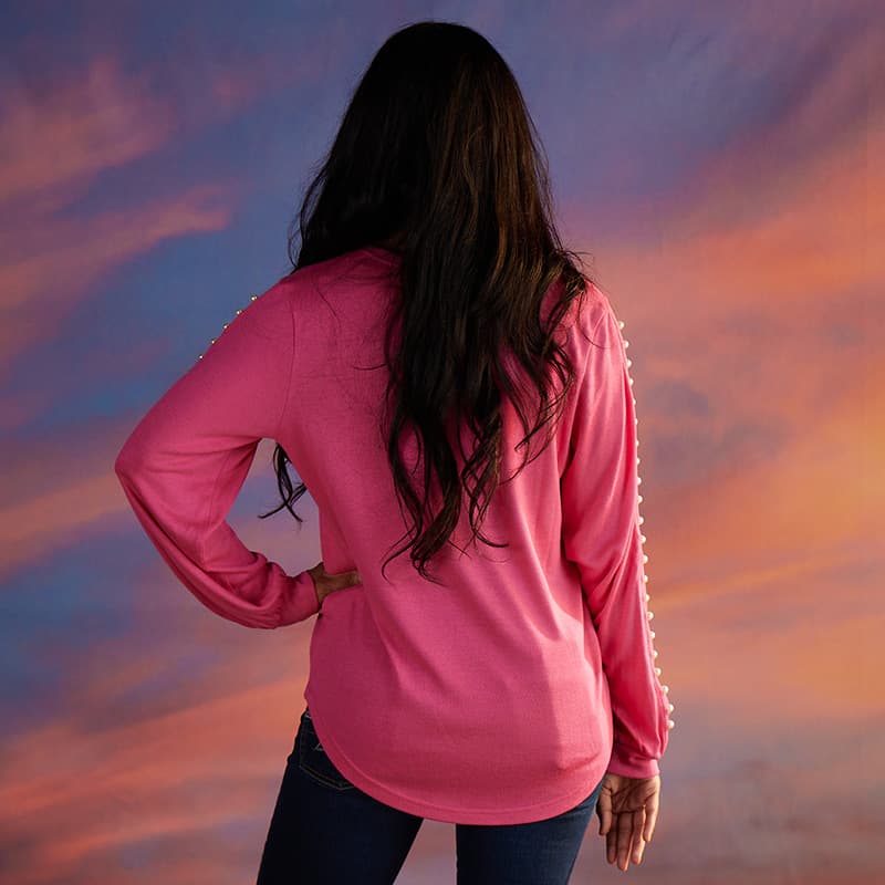 Hot Pink Pearl Sleeve Hacci Top - Cracker Barrel