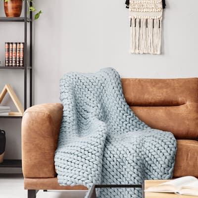 Chunky Knitted Throw - Blue