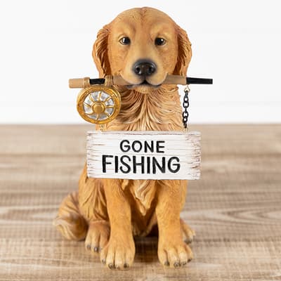 Gone Fishing Dog Statue