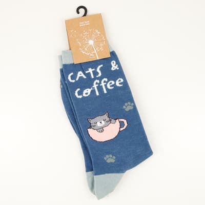 Blue Cat and Coffee Crew Socks