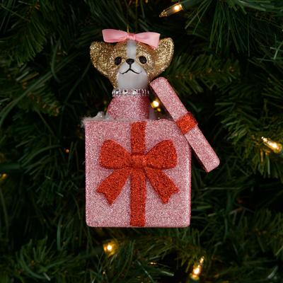 Glitter Dog In Gift Box Ornament
