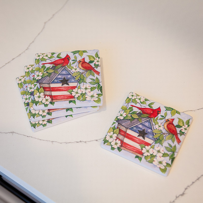 Americana Birdhouse Coaster Set Of 4 Cracker Barrel