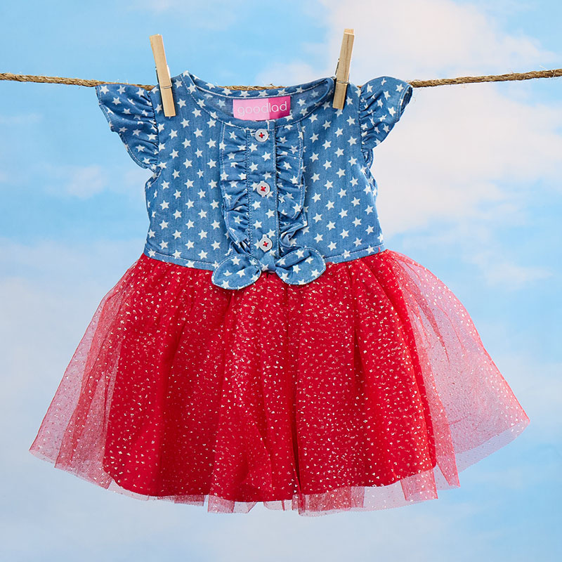 denim tutu dress Infant Star Print Size:2/3T WESTFADE Light Blue 100% LowStock:43781195890739 White Belted accent.