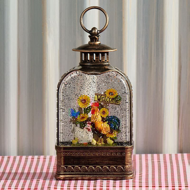 Rooster Welcome Lantern Glitter Globe - Cracker Barrel