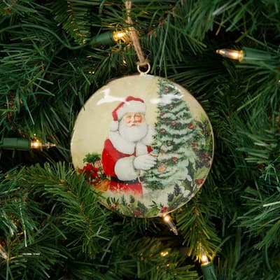 Vintage Santa Metal Disc Ornament