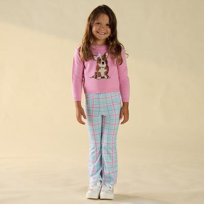 Dog Jacquard Sweater and Plaid Flare Legging Set