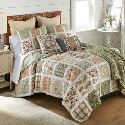 Donna Sharp Peach Rose 3 Piece Cotton Queen Quilt Set