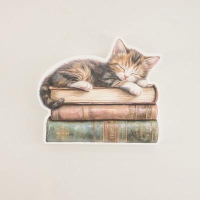 Cat on Books Block Sign