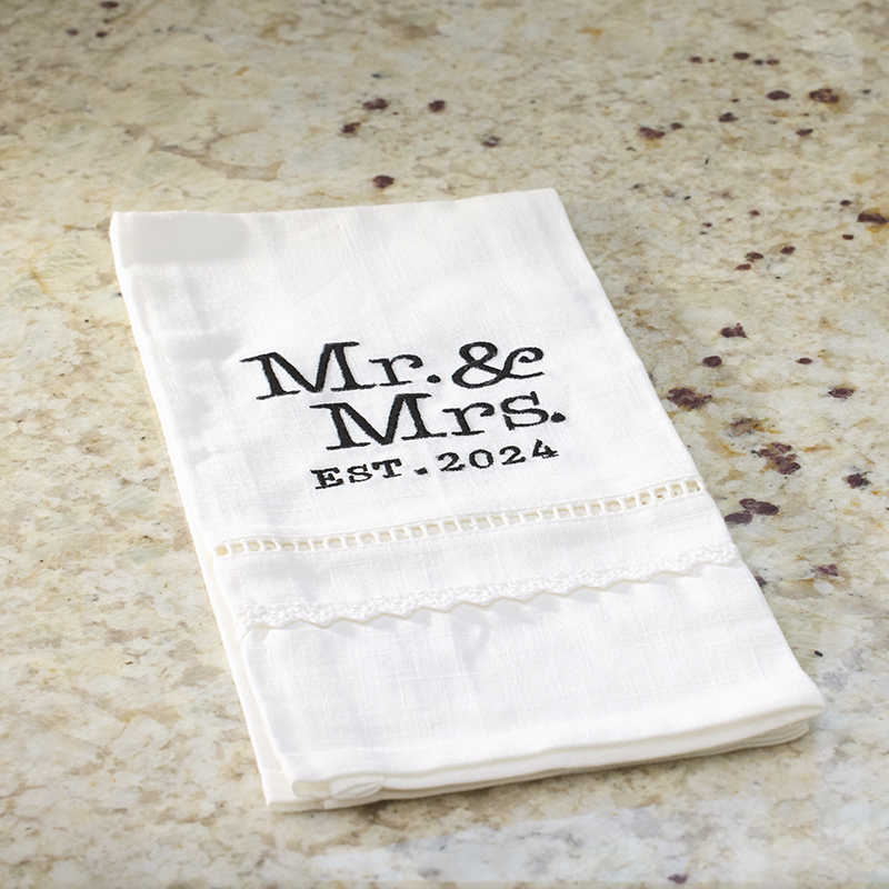 Mr. and Mrs. Embroidered Tea Towel Cracker Barrel