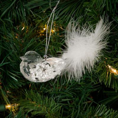 Clear Bird with Feather Tail Ornament
