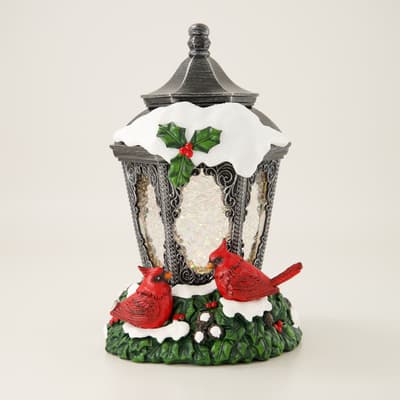 LED Lamp with Cardinals Glitter Globe