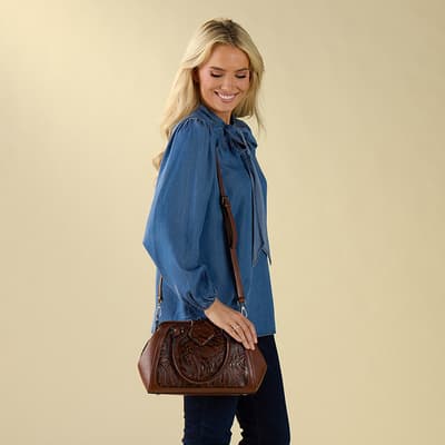 Brown Tooled Satchel Bag