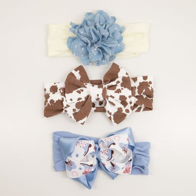 3 Pack Cow Print and Denim Floral Headbands