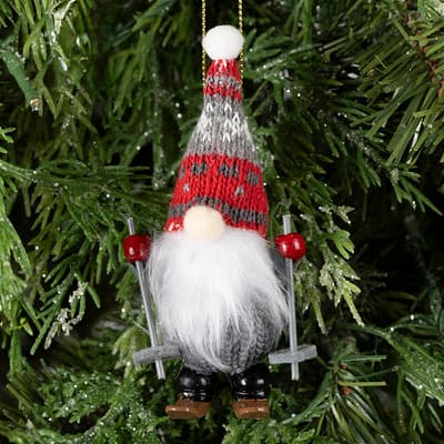 Skiing Gnome Ornament - Gray
